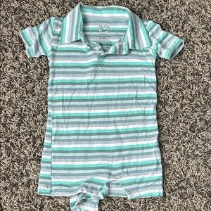 Kickee Pants Mint Green and Light Gray Striped Polo One-Piece Bodysuit